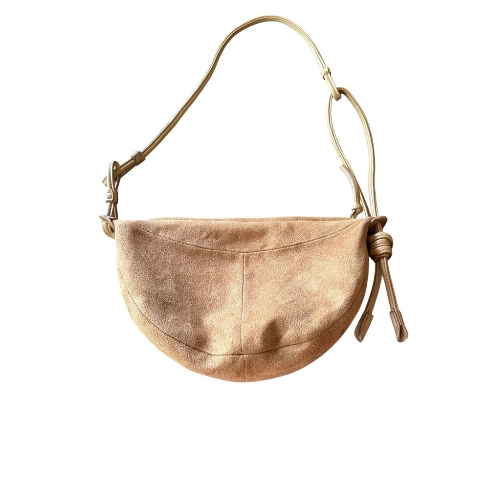 Banana Republic Shoulder Bag Tan Suede Crescent Half Moon Adjustable Knot Strap